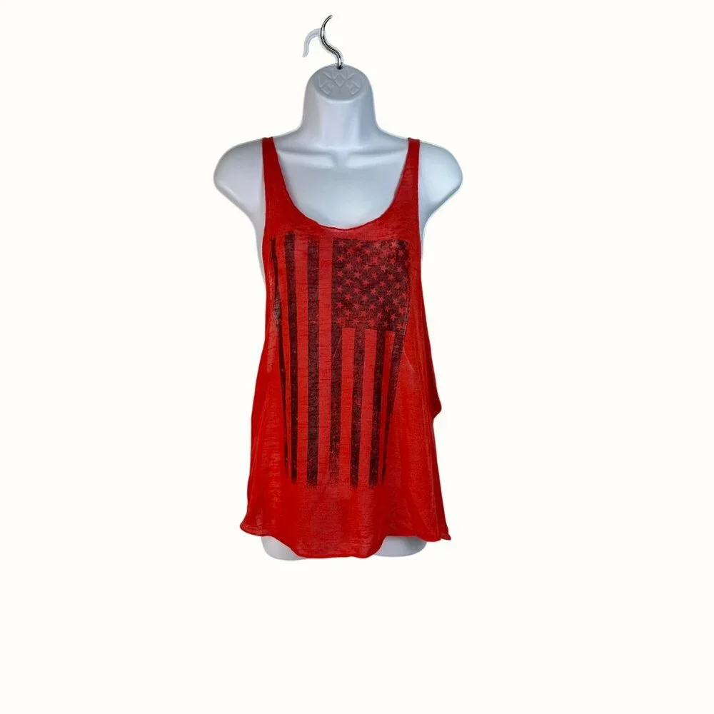 American Flag Sheer Red Tank Top Womens Graphic Print Patriotic USA Med - Picture 6 of 9
